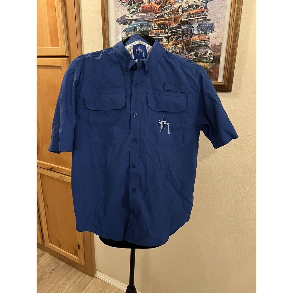 Guy‎ Harvey Mens Outdoor BLUE  S Fishing Shirt Mesh Open